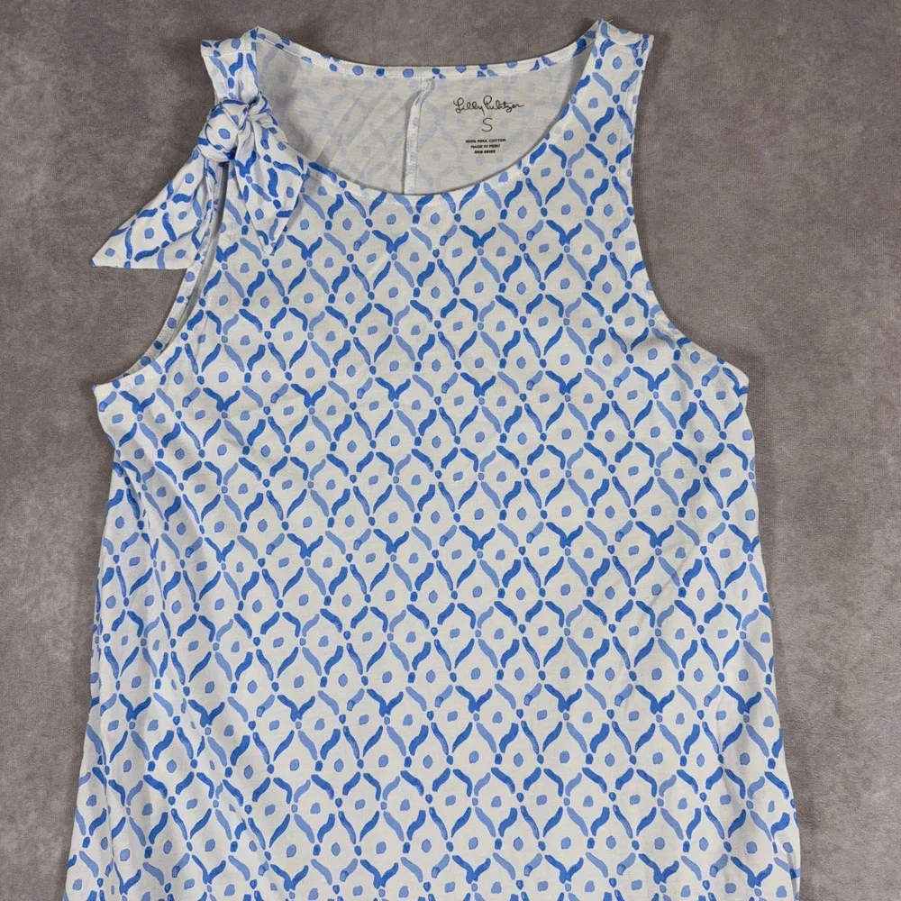 Lilly Pulitzer Pima Cotton Shift Dress Coral Mosaic Blue White Size S Sleeveless